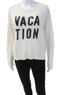 Z Supply Unisex Pullover Sweater White Cotton Crew Neck Graphic Print Size S