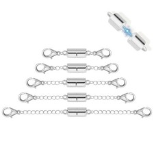 5Pcs Silver Magnetic Necklace Extender, Magnetic Necklace Clasps and Closures w