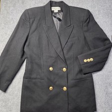 Vintage Christian Dior Women's Blazer M Black 100 Wool Gold Logo Button Double