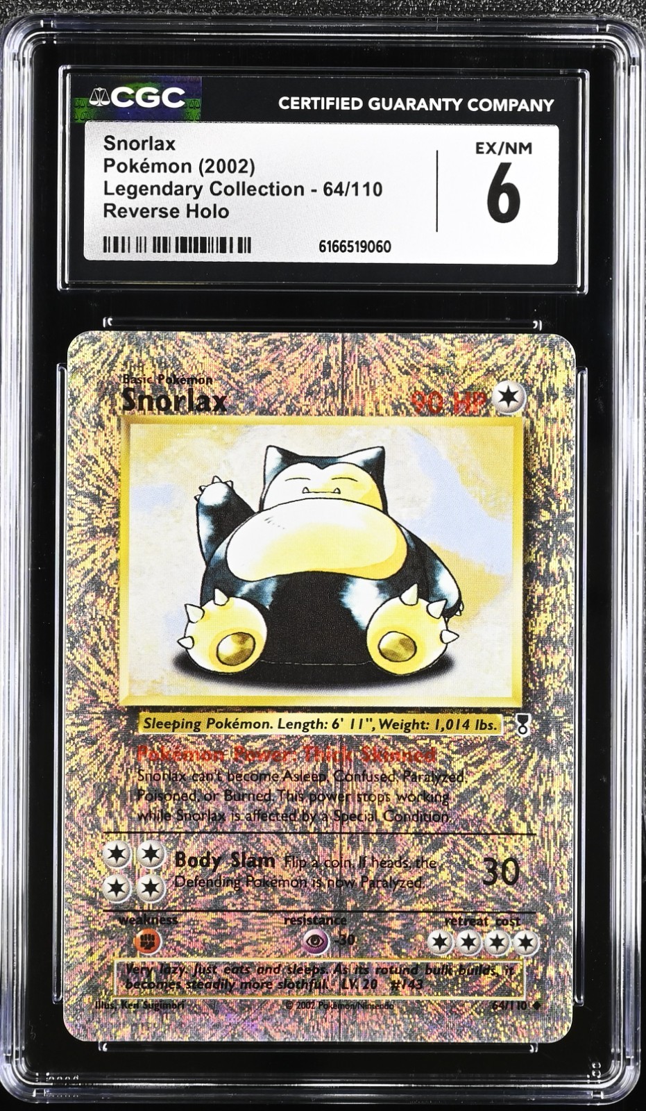 CGC 6 Pokemon Snorlax 64/110 Legendary Collection Reverse Holo 2002 English