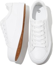 Womens White Tennis Shoes PU Leather Sneakers Casual Walking Shoes