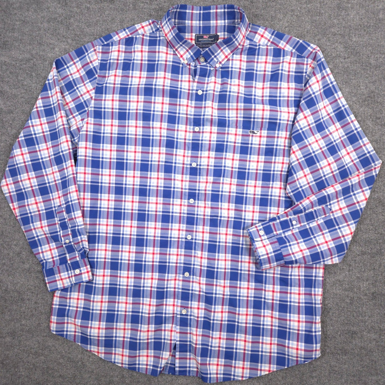 Vineyard Vines Performance Shirt Mens 2XT Blue Burgundy Plaid Classic Fit Tucker