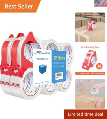 Value Set: 12 Rolls Clear Packing Tape and 2 Dispensers for Shipping - 660 Yards
