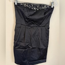 Express black satin mini dress embellished back zip lined XS