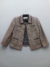 Tahari Women Blazer Size 2 Black White Gold Four Pockets