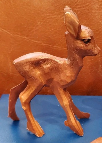 Vintage Brown 2-2.5 Inch Brown Plastic Deer Fawn Figures Hong Kong Cake Toppers - Picture 2 of 11