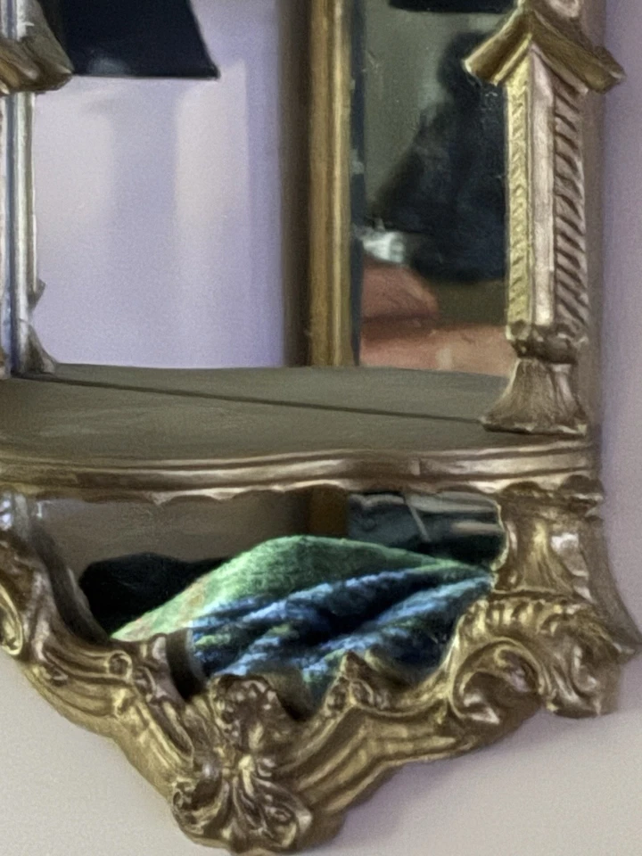 Vintage Pair Of Carved Wood Mirrored Wall Shelves Sconces - Image 2 of 4