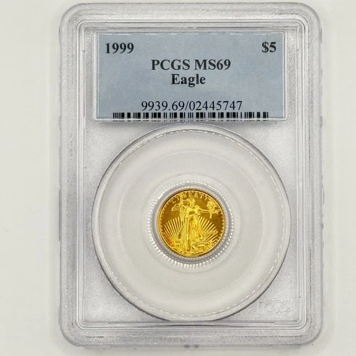 1999 $5 American Gold Eagle 1/10 Oz Gold Bullion PCGS MS69 - Blue Label