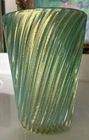 Vintage Murano Glass Green and Gold Vase 8” Tall