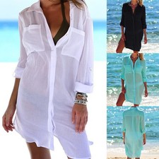 Women's Summer Swimwear Beachwear Bikini Beach Cover Up Short Dress Long Shirt