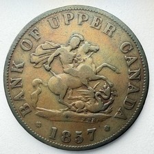 1857 Bank of Upper Canada Copper Bank Token One Half Penny