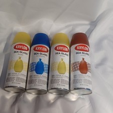 Krylon Sea Glass Spray Paint Lot Lemon x2 Cornflower x 1 Amber x 3/4 READ