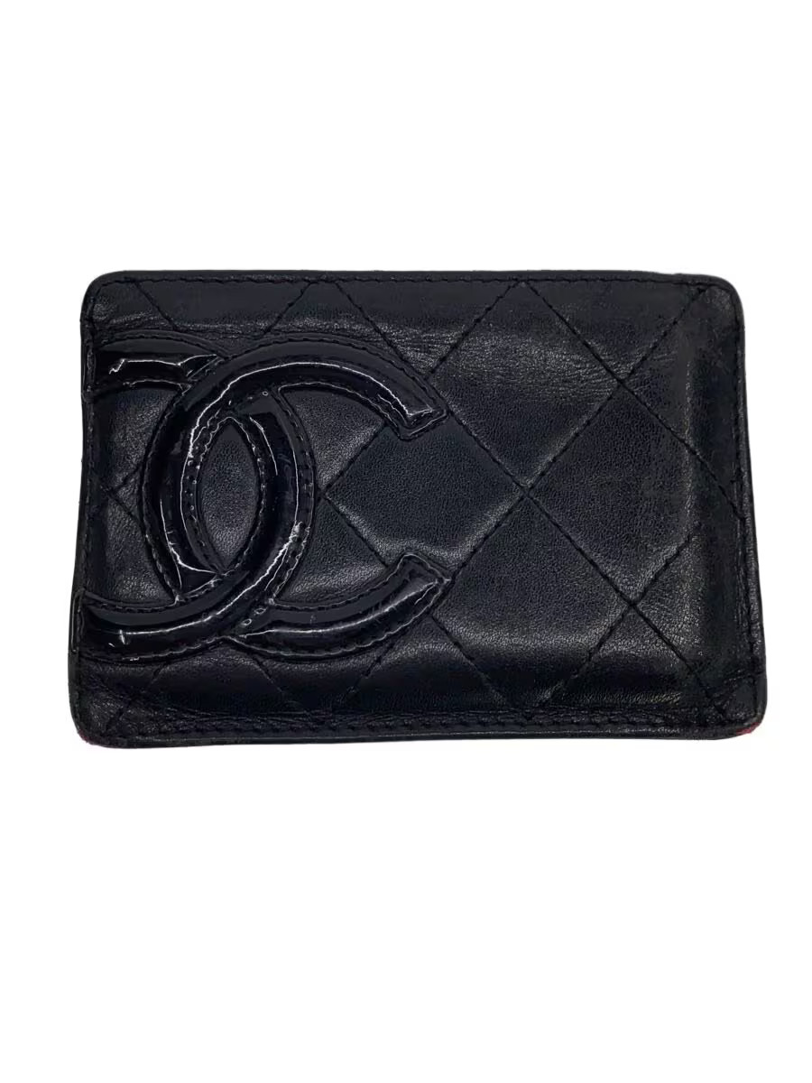 CHANEL Card Case Leather Black Plain Women's