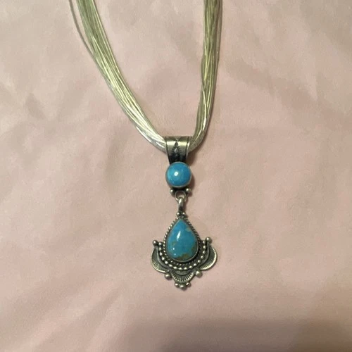 Running Bear RB Sterling Turquoise Pendant 15-Strand Liquid Silver Necklace - product listing photo