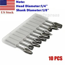 10PCS Tungsten Carbide Burrs Rotary Burr Set Head 1/4'' Shank Die Grinder Bit US