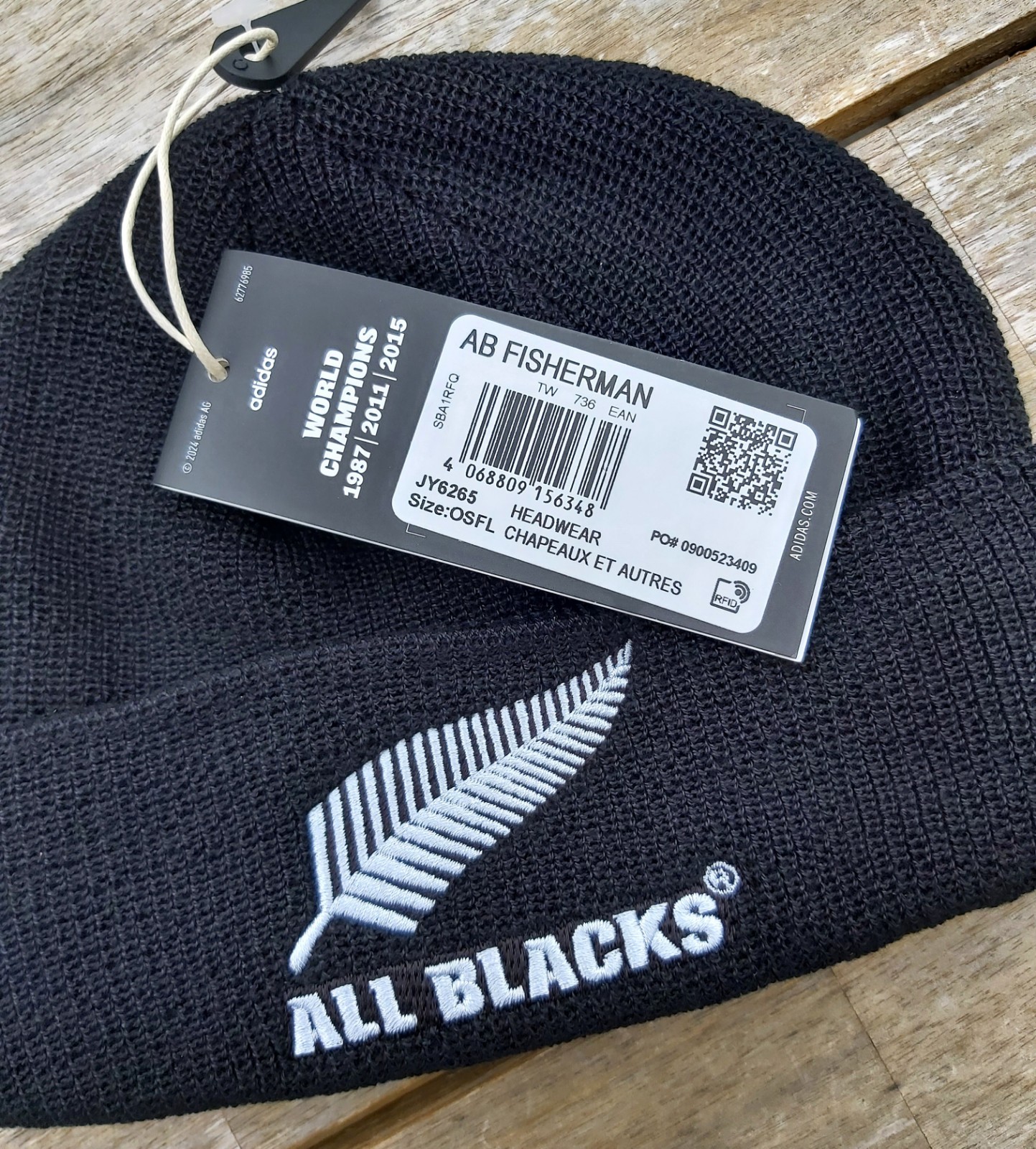 LARGE Official ADIDAS ALL BLACKS Rugby FISHERMANS BEANIE Hat New Zealand JY6265