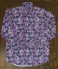 Alan Flusser Button Down Shirt Mens Size Medium Purple Blue Paisley Long Sleeve