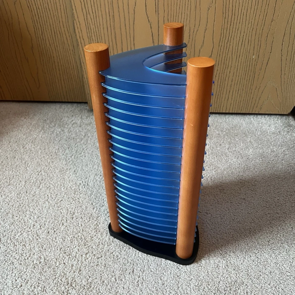 Blue Wood CD Tower Rack Storage Holder Organizer Future Post Modern VTG Y2K - Image 4 of 4