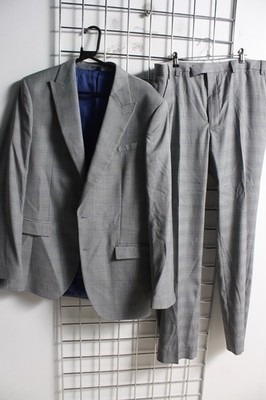 Marks & Spencer Mens Check Smart 2 Piece Suit Grey - Size 42 L W38 L (i39)