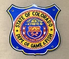 VINTAGE STATE OF COLORADO GAME & FISH PORCELAIN OIL PUMP STATION GASOLINE SIGN