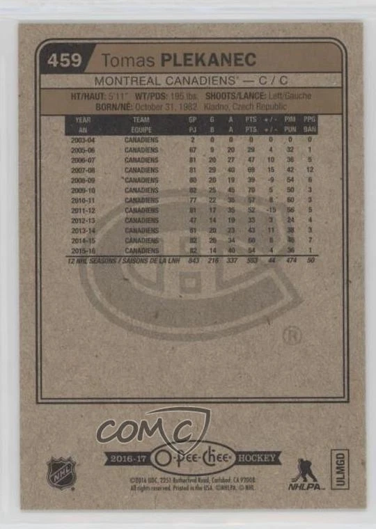 2016-17 O-Pee-Chee Tomas Plekanec #459 - Image 2 of 2
