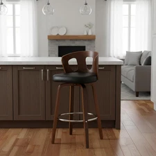 ACBS30 26" Seat Height Faux Leather Mid-Century Modern Swivel Wood Barstool with