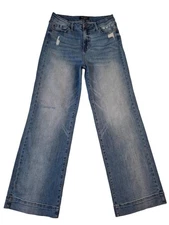 Judy Blue Jeans Womens 13/31 Blue Wide Leg Distressed Stretch Denim JB88597