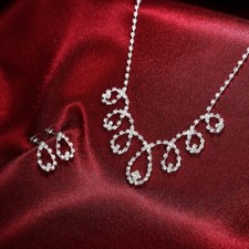Womens Elegant Micro Pave AAA CZ Earrings Necklace Bridal Wedding Set DN77