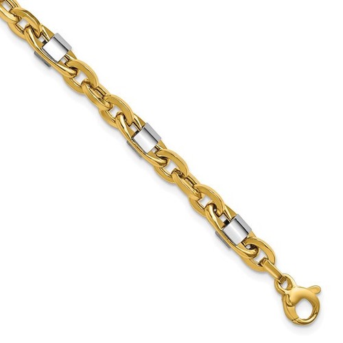 14K Yellow Gold w/ White Rhodium Accent 8in Polished Oval Men's Link Bracelet - Picture 4 of 4