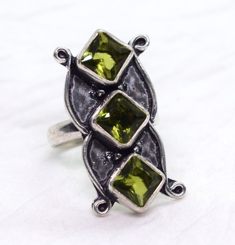Ostentatious Peridot Cut Fashion Jewelry Handmade Gemstone Ring Size 8 - Picture 4 of 9
