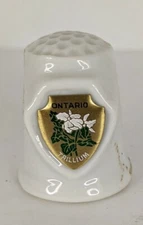 Vintage Ontario Canada Trillium CERAMIC PORCELAIN GLASS THIMBLE white dimples