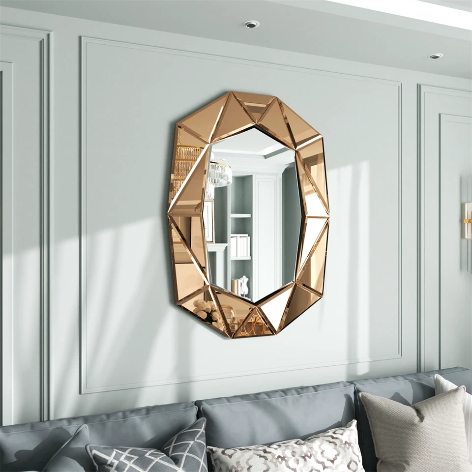 Unique Wall Decor Mirror Gorgeous Hand-pieced Beveled Diamond Edge Accent Mirror - Image 4 of 4