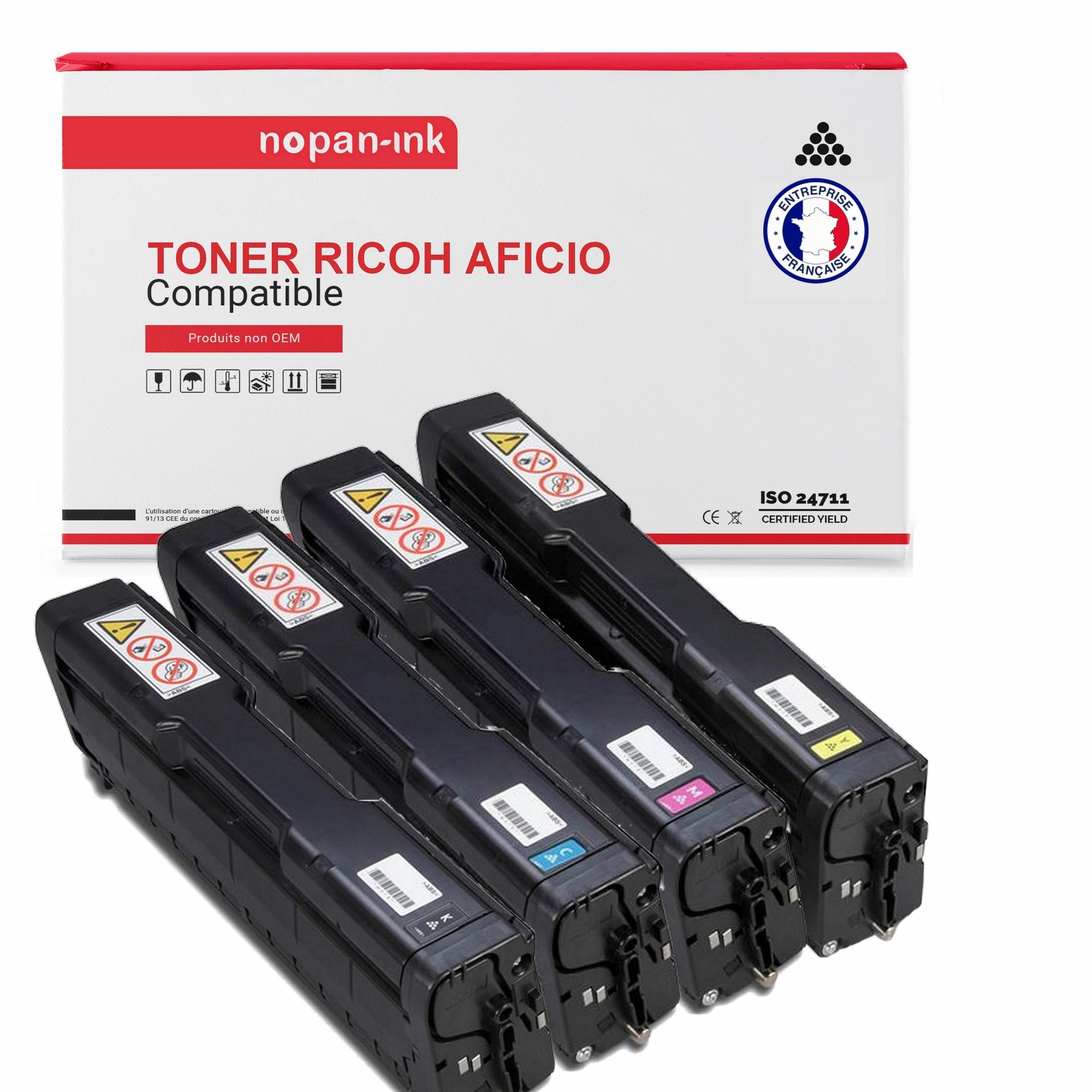 Pack de 4 toners NOPAN-INK compatibles RICOH SPC252EBK noir et couleur pour imprimante laser