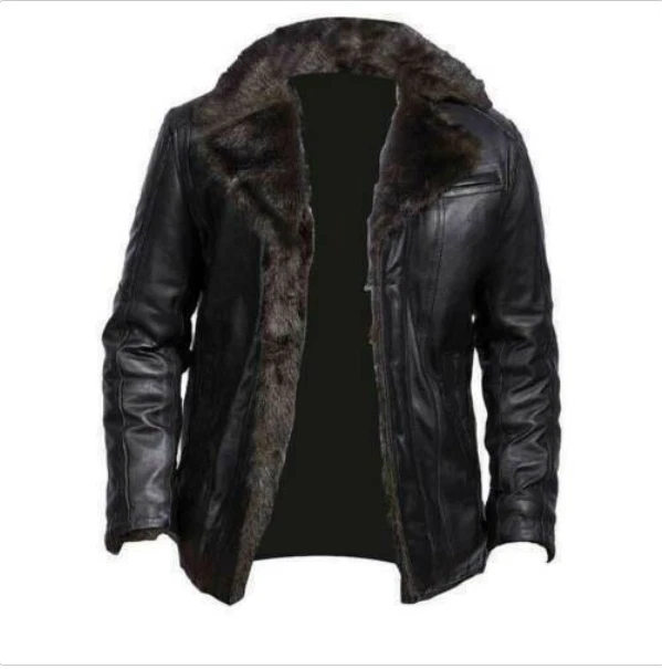 Mens Aviator Real Shearling Bomber Black Genuine Sheepskin Leather Jacket