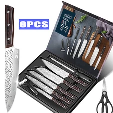 Kitchen Knife Set, 8Pcs Damascus Chef Knife Set With Box, Gift Set for Men Women