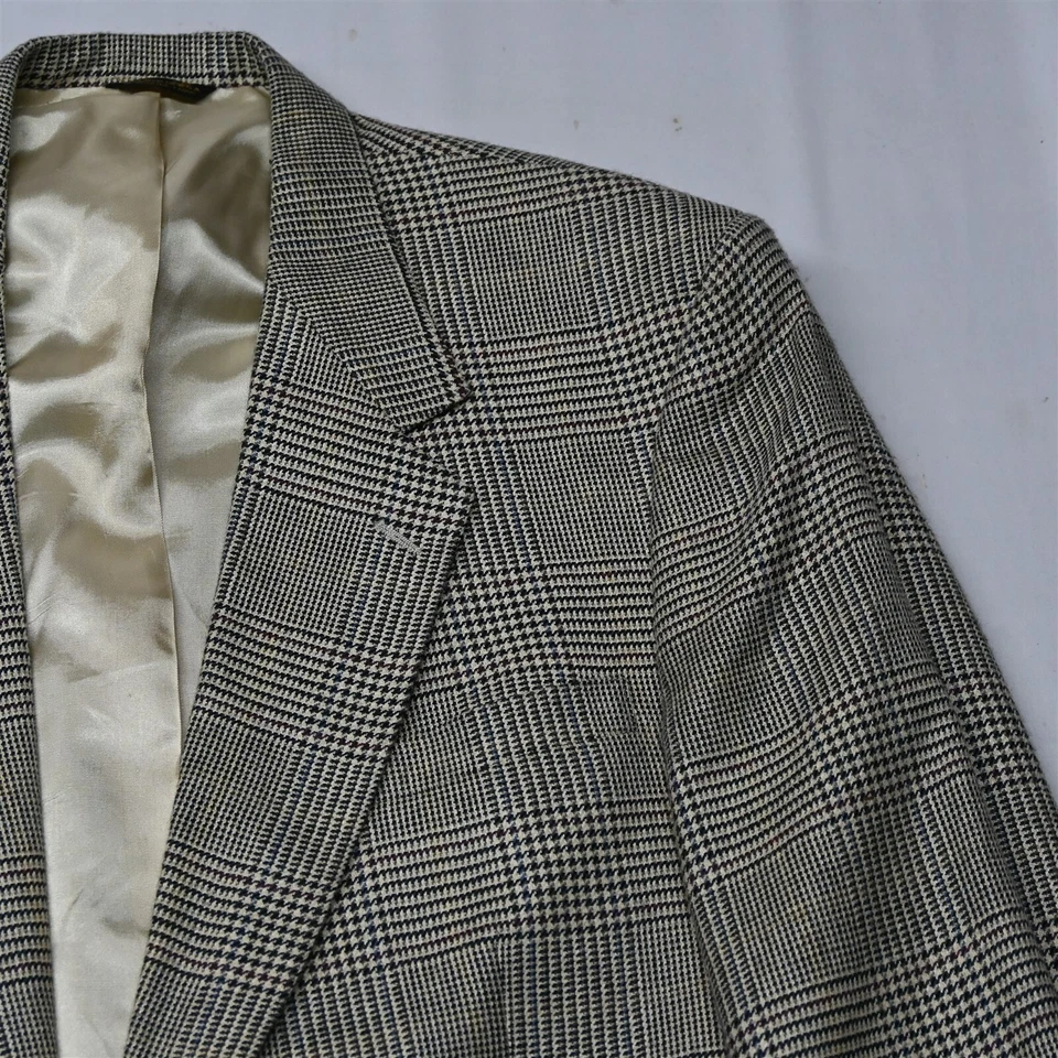 Vtg Austin Reed 48L Beige Glenn Check USA Made Wool Silk Blazer Sport Coat - Image 2 of 4