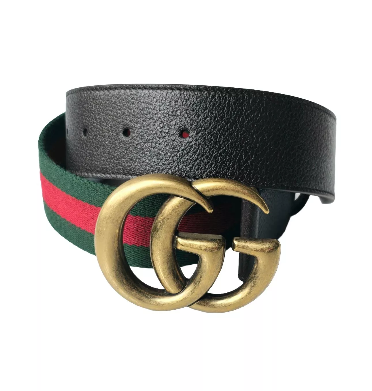 Gucci GG Marmont WEB Ceinture 70 cm 28 pouces Cuir Marron Foncé Vert Rouge Toile Neuf avec étiquette