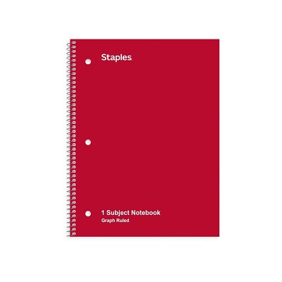 Staples Graph Ruled 4x4 Spiral Notebook 8'' x 10-1/2'' Red 132710
