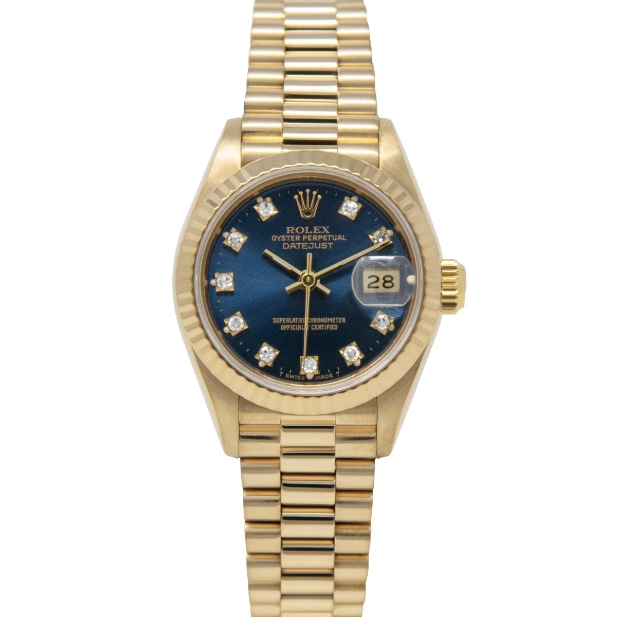 Rolex President Datejust Yellow Gold Black Dial Ladies Watch 69178