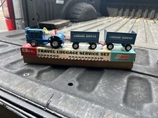 Vintage Tin Friction Japan 1950's Airport Luggage Service Tractor  Carts MIB