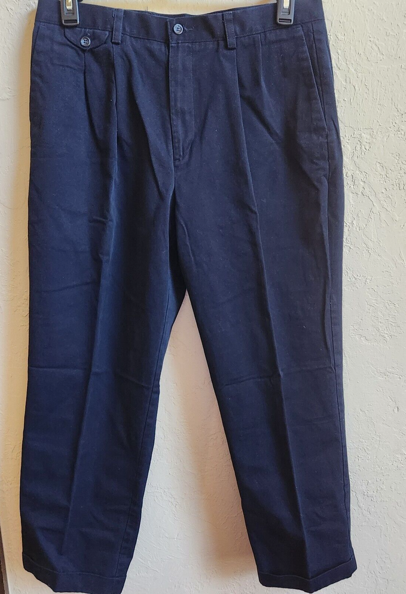 Dockers Casual Pants Mens 34x29 Navy Blue Pleated Cuffed Cotton