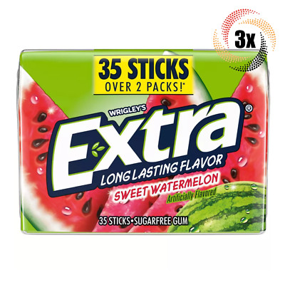 3x Packs Wrigley's Extra Sweet Watermelon Gum | 35 Sticks Each | Sugar Free