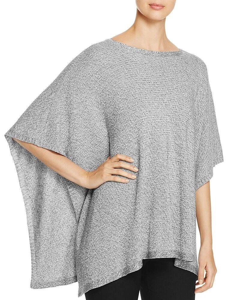 Eileen Fisher Sleek Tencel Twist Silver Bateau Neck Poncho S/M P/M - NEW $298