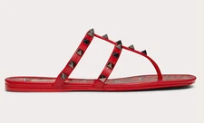 Valentino Rockstud Red Black Rubber Lipstick Jelly PVC Stud Cage Flat Sandal 40