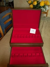 VTG EUREKA REED & BARTON WOOD FLATWARE HOLDER STORAGE BOX CHEST WITH ONE DRAWER