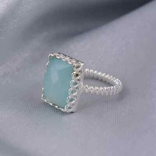 Aqua Chalcedony Gemstone Ring,925 Sterling Silver,Statement Ring,Gift For Her