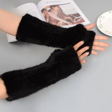 Knitted Mink Fur Mittens Winter Warm Lady Real Fur Fingerless Gloves Knit Mink