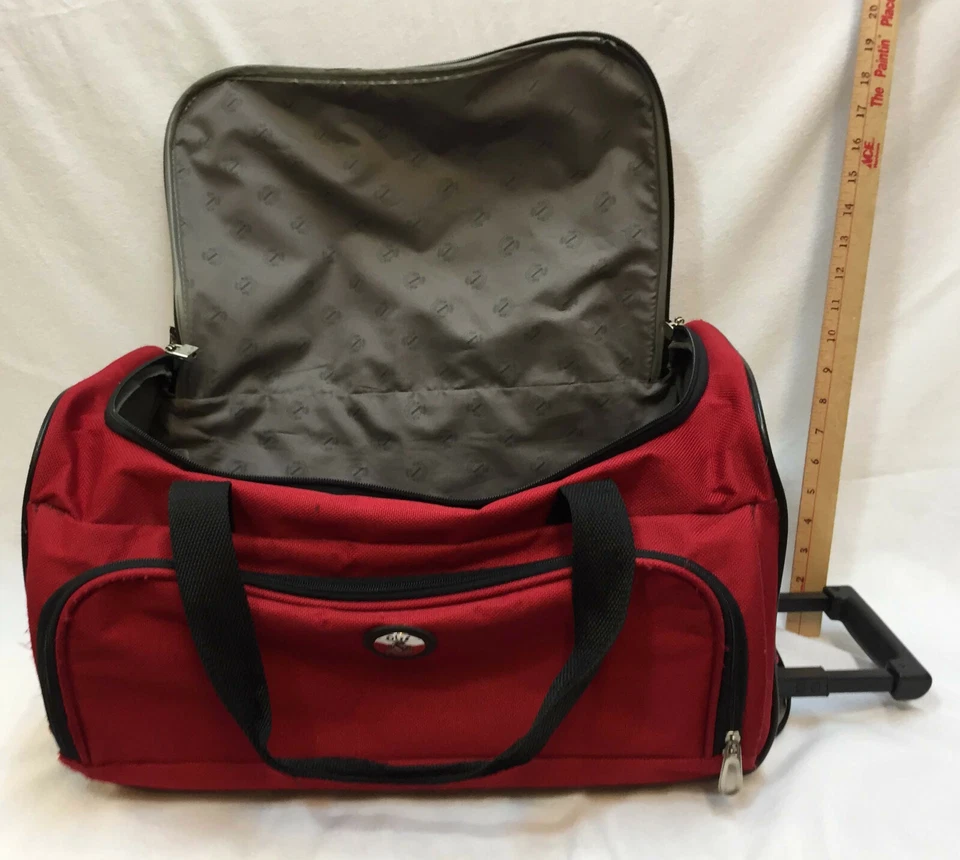 Maleta de equipaje bolsa roja de viaje con ruedas Oleg Cassini 3150 asa de lona Foto 2 de 4