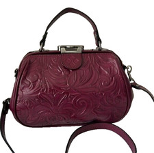 Patricia Nash Magenta Framed Gracchi Tooled Brntl Leather Crossbody Handbag