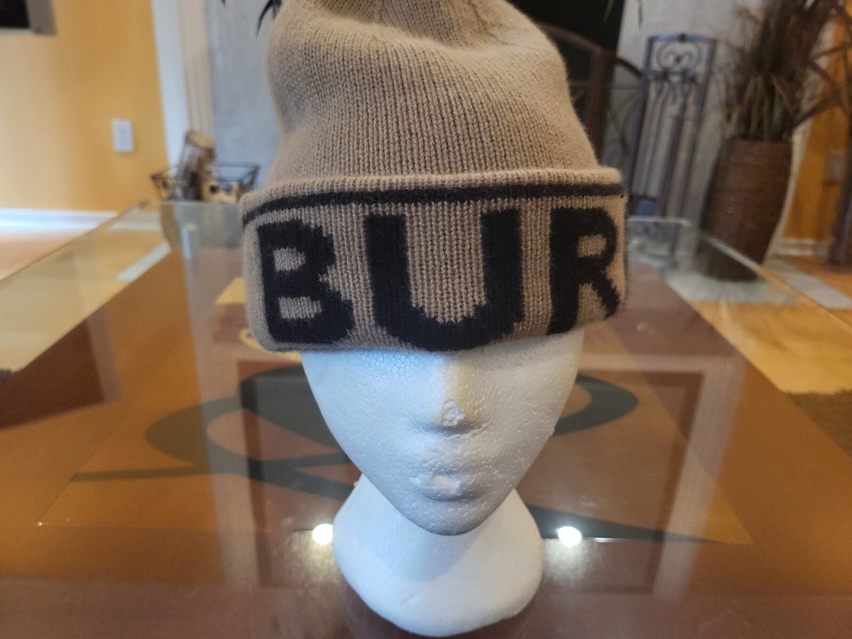 ニットキャップ・ビーニー BURBERRY WOOL AND CASHMERE BLEND BEANIE Authentic BURBERRY Knit Cap Hat Beanie Intarsia Camel Beige